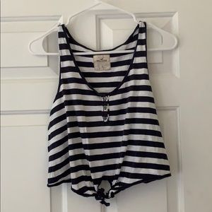 Hollister blue and white Striped Buttoned Tank Top